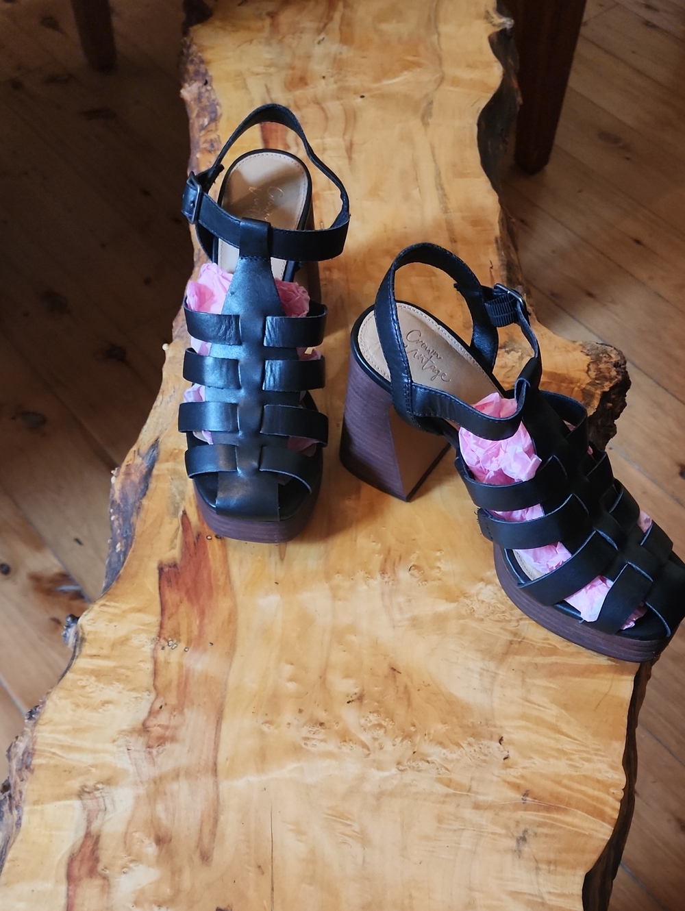 Black Strappy Platform Block-Heel Sandals - Women, Size 8 1/2
